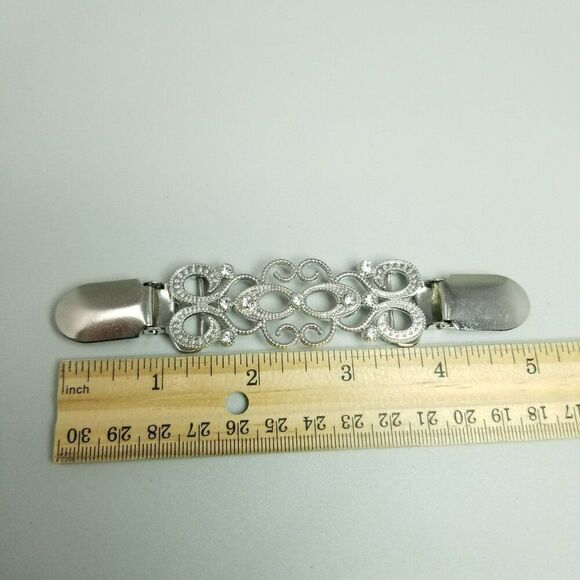 Vintage Sweater Clip Clamp, Silver Tone Swirl Design Brooch, Estate - Picture 4 of 6